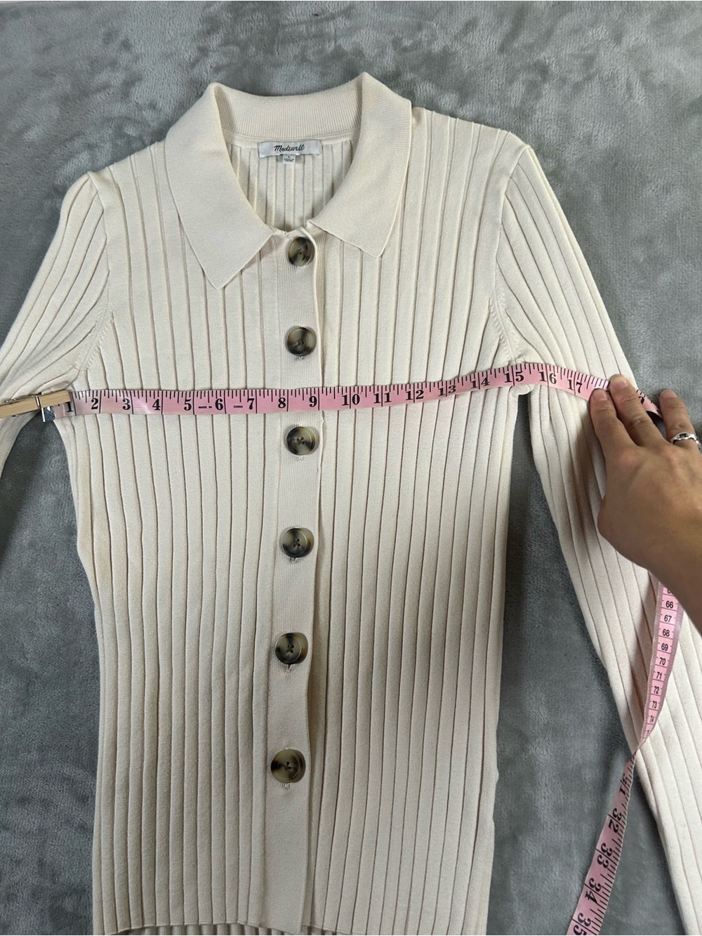 Madewell polo Cream Ribbed Button-Front Collared Sweater - Picture 9 of 12